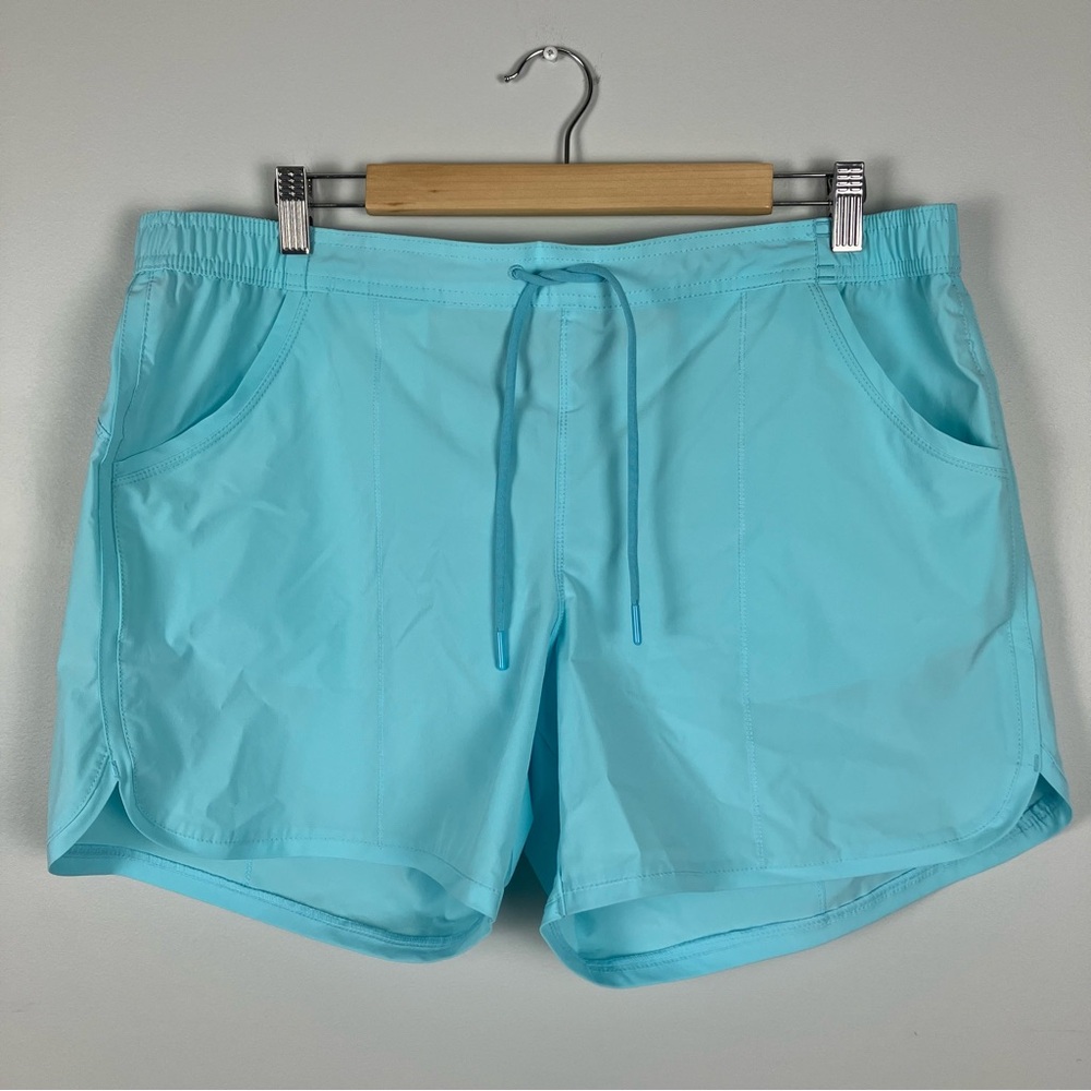 Lands End Swim Board Shorts Womens 16 Aqua Blue Elastic Waist Quick Dry No Liner